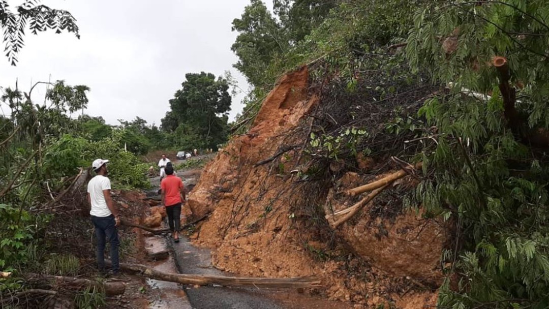 Damaged roads after landslide