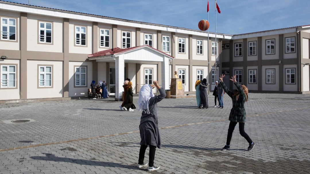 girls play with a ball