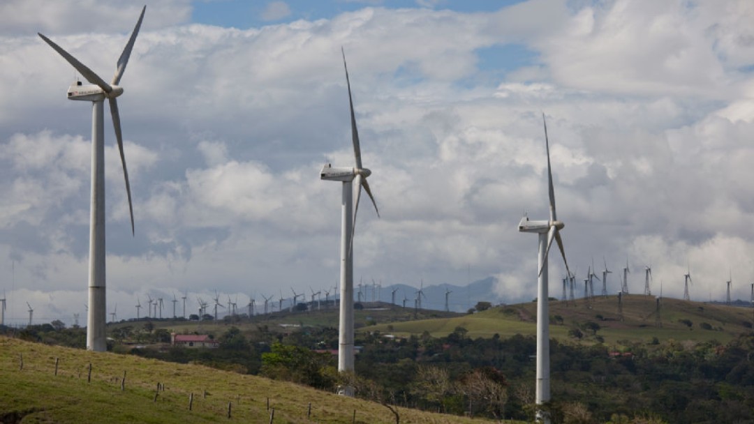 Wind turbines on a field 