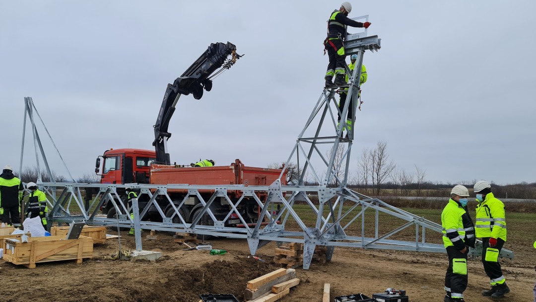 Construction work on the electricity grid in Serbia. 