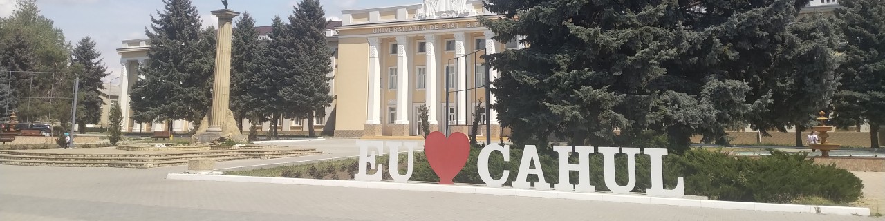 A midtown in Moldova with a sign saying 