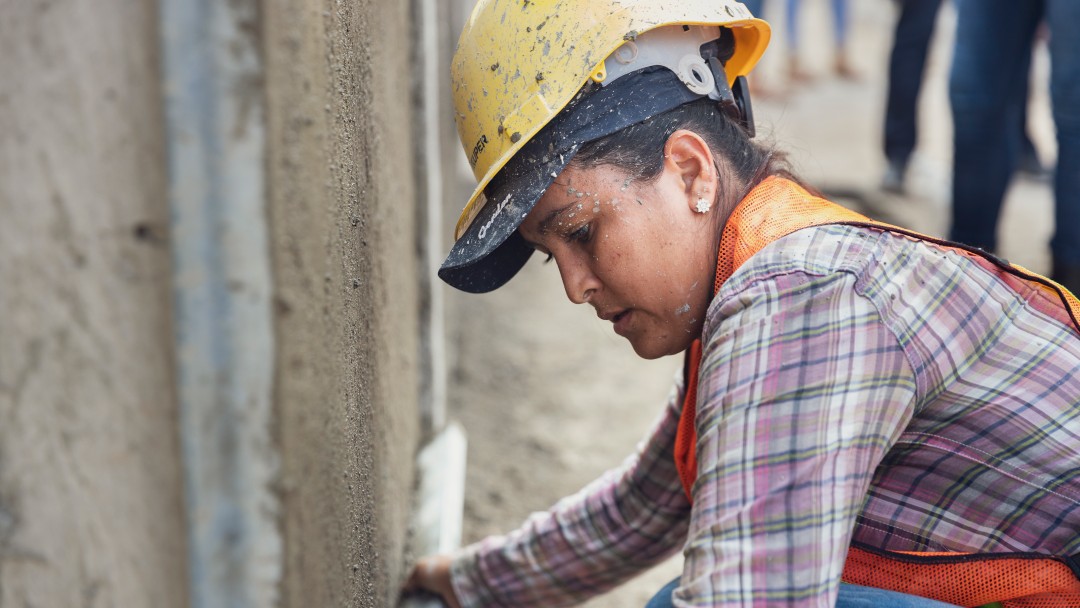 A woman at a construction work