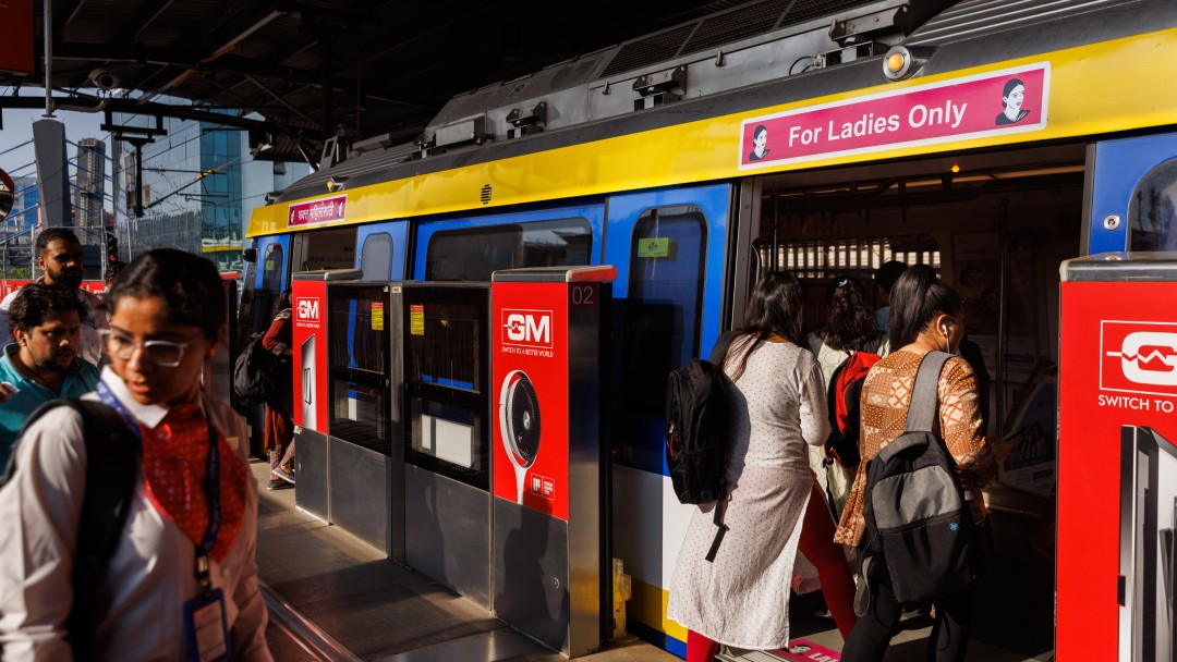 Women get into a women's compartment