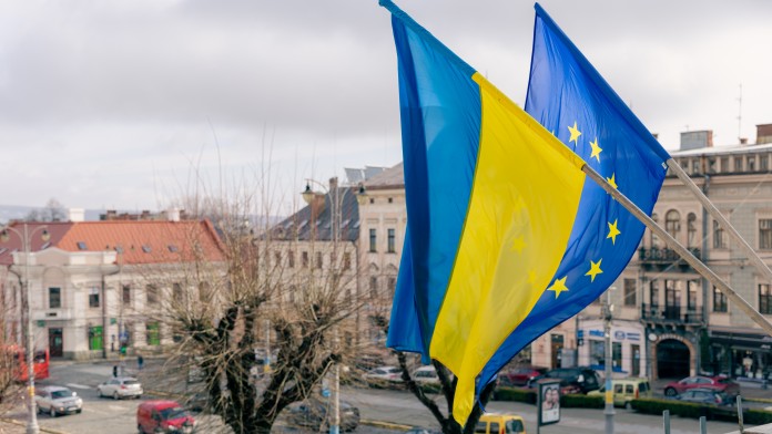 Ukrainian and EU Flaggs 