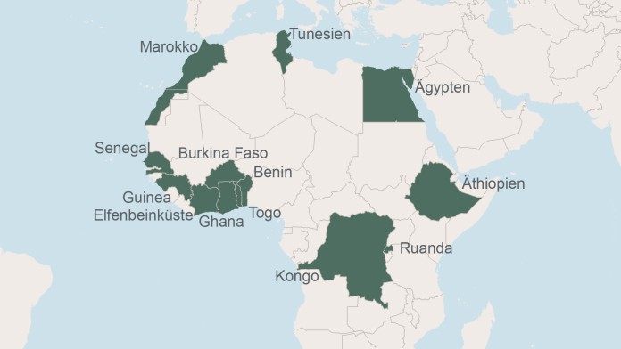 Karte von Afrika mit Schwerpunktgebieten