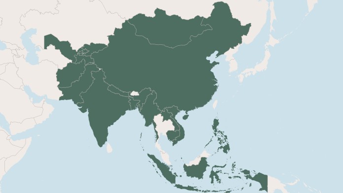 Eine Landkarte Asiens mit den Partnerländern der KfW