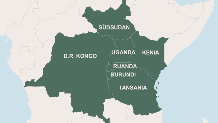 Karte der Ostafrikanischen Gemeinschaft (EAC) 