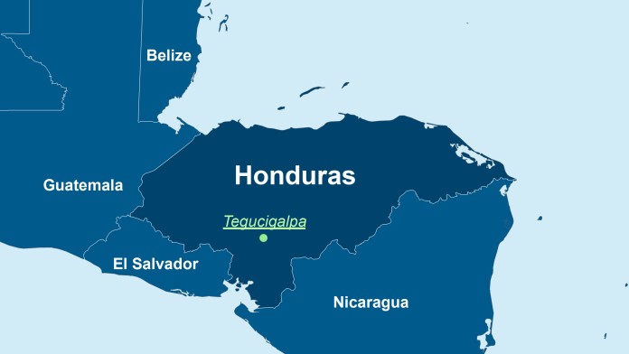 Karte von Honduras, der Hauptstadt Tegucigalpa und der Nachbarländer.