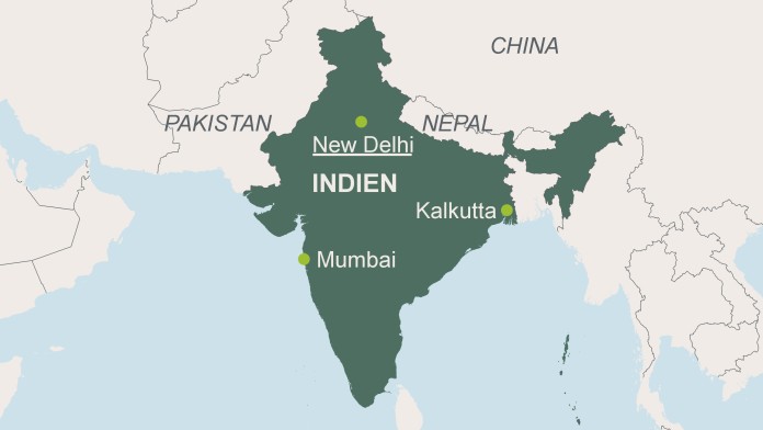 Landkarte von Indien mit der Hauptstatd New Dehli