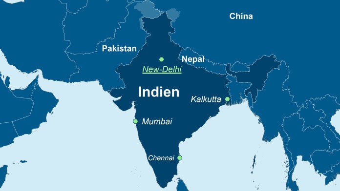 Landkarte von Indien mit der Hauptstadt Neu-Delhi