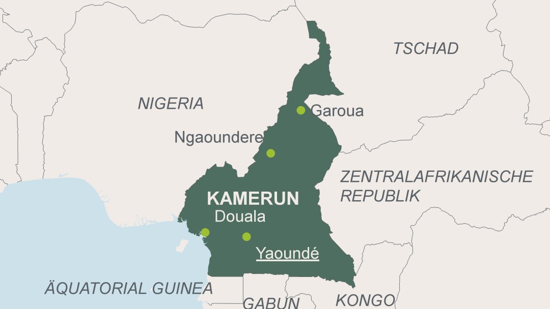 Landkarte von Kamerun mit der Hauptstadt Yaoundé