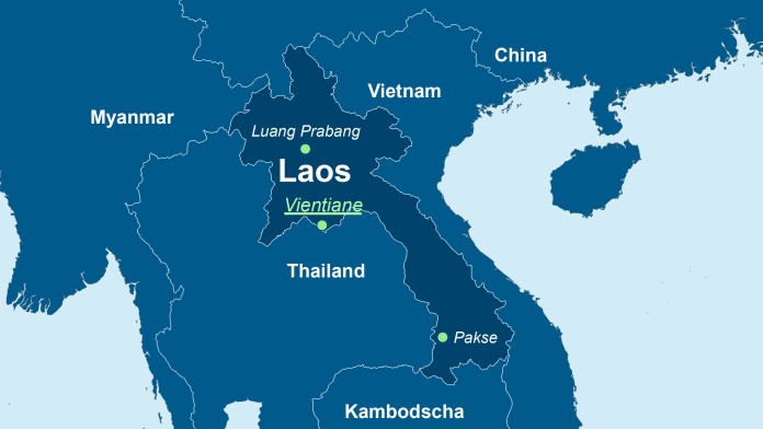 Landkartenausschnitt Laos mit der Hauptstadt Vientiane