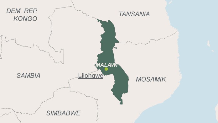 Landkarte von Malawi mit der Hauptstadt Lilongwe