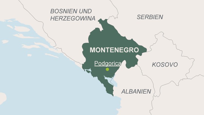 Landkarte von Montenegro mit der Hauptstadt Podgorica