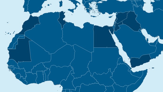 Eine Landkarte Nordafrikas und Nahost mit den Partnerländern der KfW