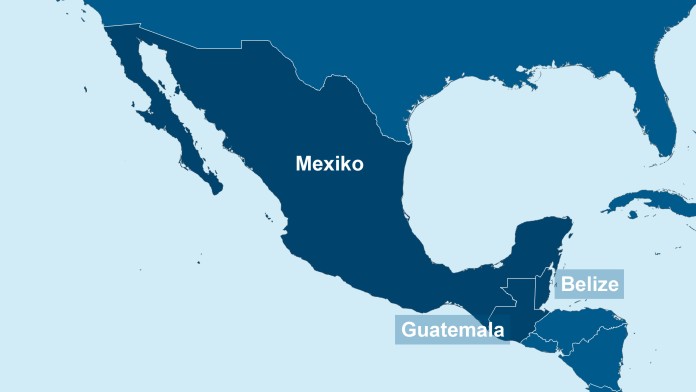 Karte von Mexiko, Guatemala und Belize