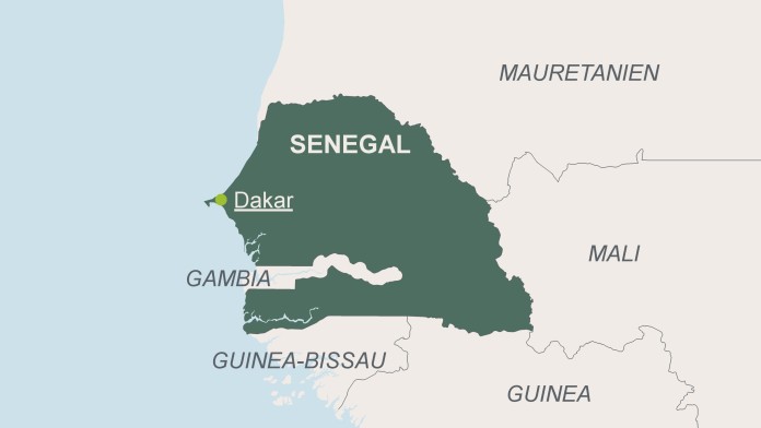 Landkarte von Senegal mit der Hauptstadt Dakar