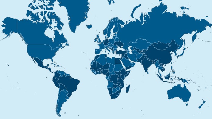 World map on which the countries of the KfW Offices are marked