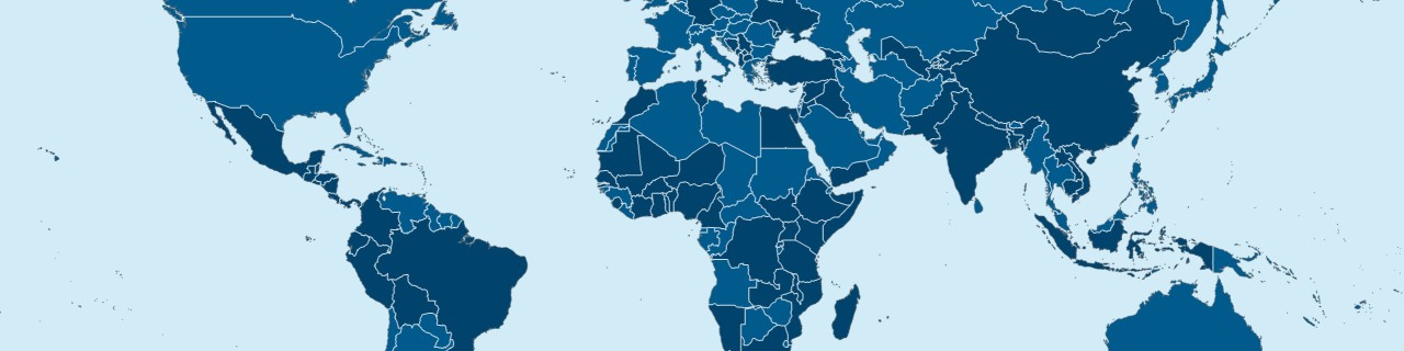 Worldmap with countries containing KfW local offices marked 