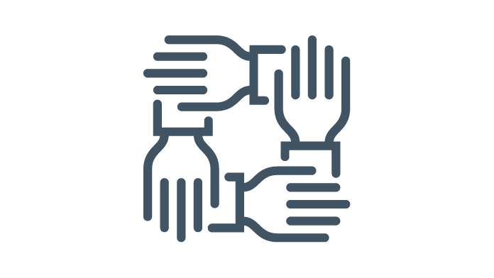 Ein Logo mit vier haltenden Händen