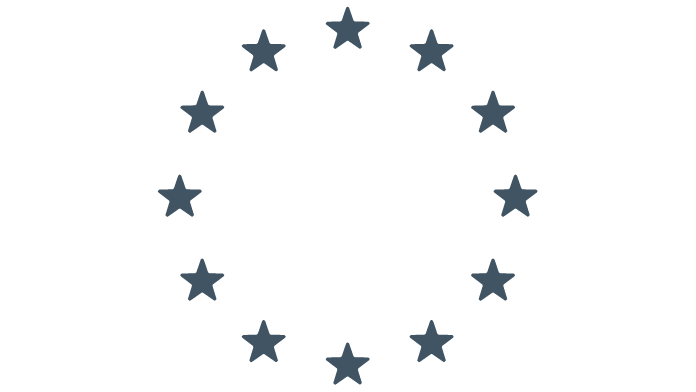 Ein Logo der Europäischen Union mit schwarzen Sternen und weißem Hintergrund