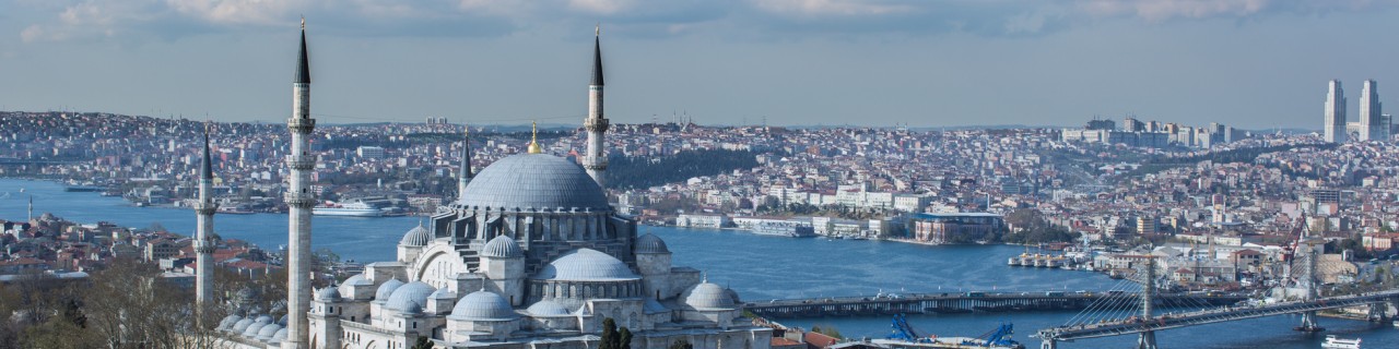 View of the Sultan Ahmed Mosque and Istanbul