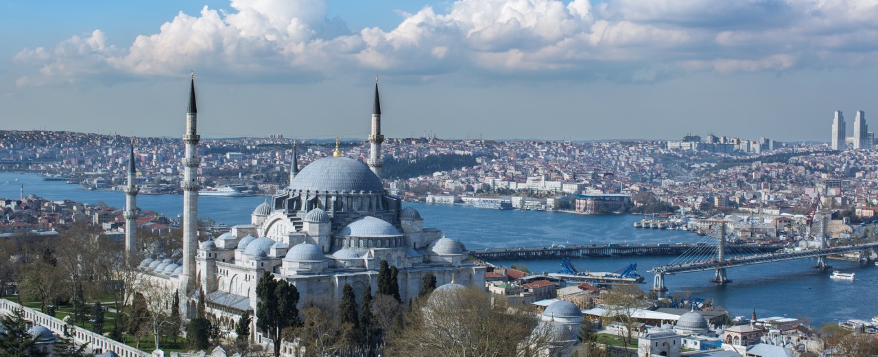 View of the Sultan Ahmed Mosque and Istanbul