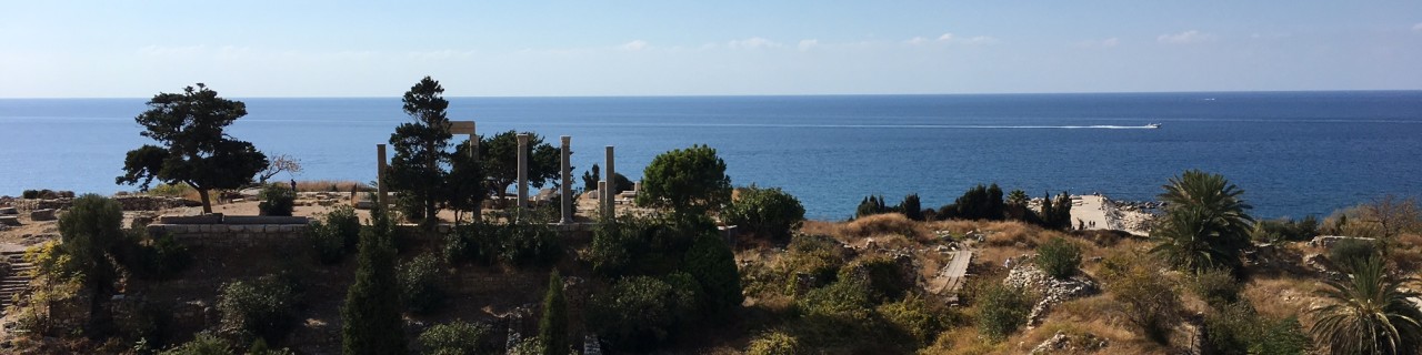 View of the sea with ruins in the foreground