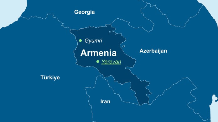 Landkarte von Armenien mit der Hauptstadt Eriwan