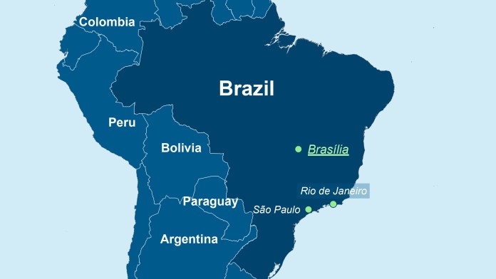 Karte von Brasilien, der Hauptstadt Brasilia und den Nachbarländern.