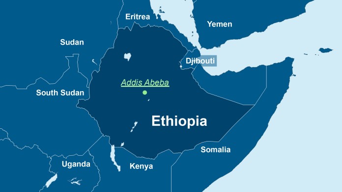Karte von Äthiopien, der Hauptstadt Addis Abeba und der Nachbarländer.