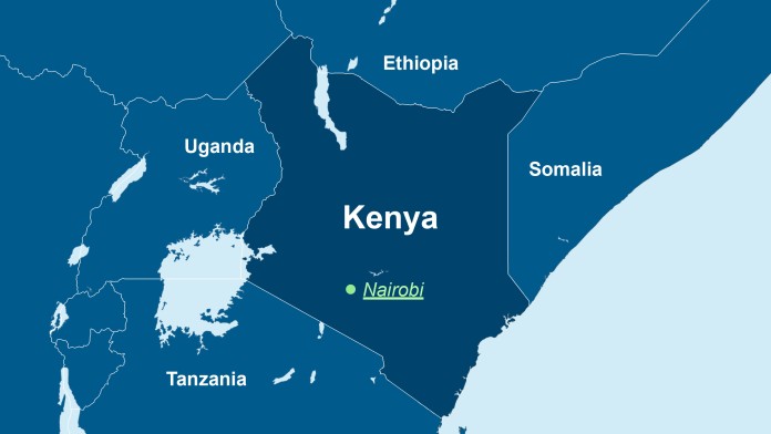 Karte von Kenia, der Hauptstadt Nairobi und der Nachbarländer.