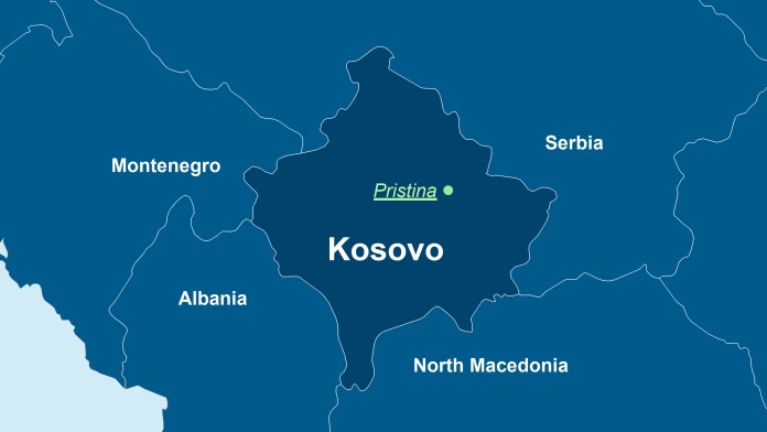 Landkarte von Kosovo mit der Hauptstadt Pristina und den Nachbarländern.