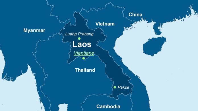 Landkartenausschnitt Laos mit der Hauptstadt Vientiane