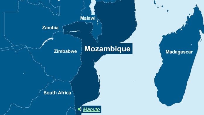 Karte von Mosambik, der Hauptstadt Maputo und der Nachbarländer.