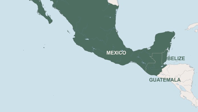 Karte von Mexiko, Guatemala und Belize