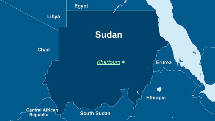 Karte vom Sudan, der Hauptstadt Khartum und Nachbarländer.