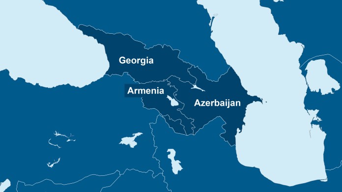 Map of the South Caucasus: Armenia, Azerbaijan and Georgia