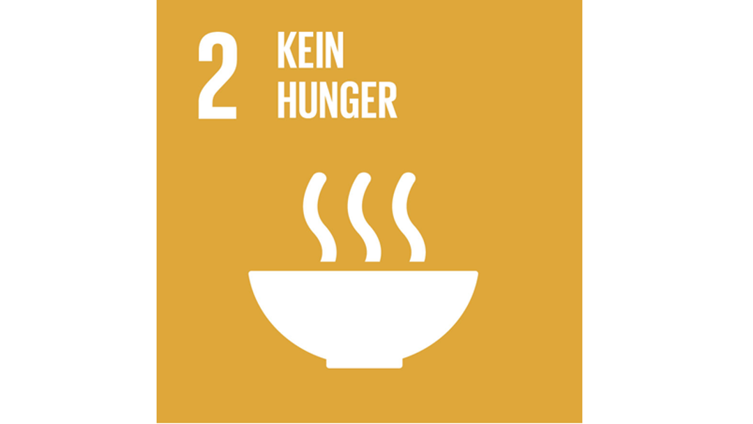 Das Logo des 2. nachhaltigen Ziels der Vereinten Nationen zum Thema "Kein Hunger"