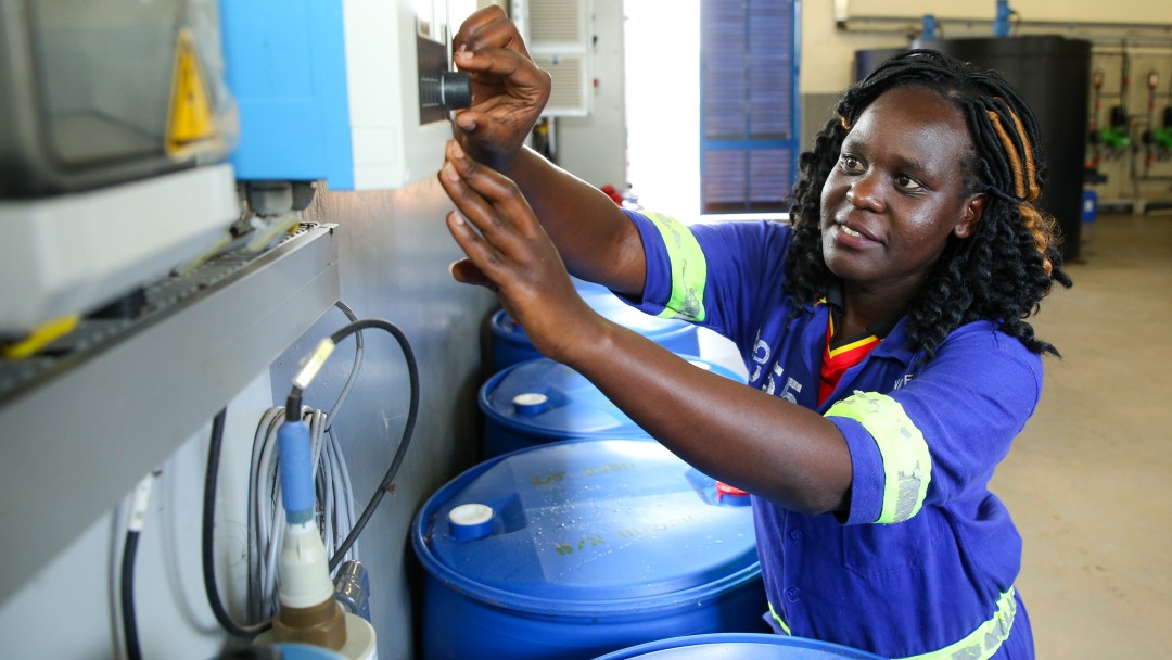 Technician at a Ugandan sewage treatment plant.