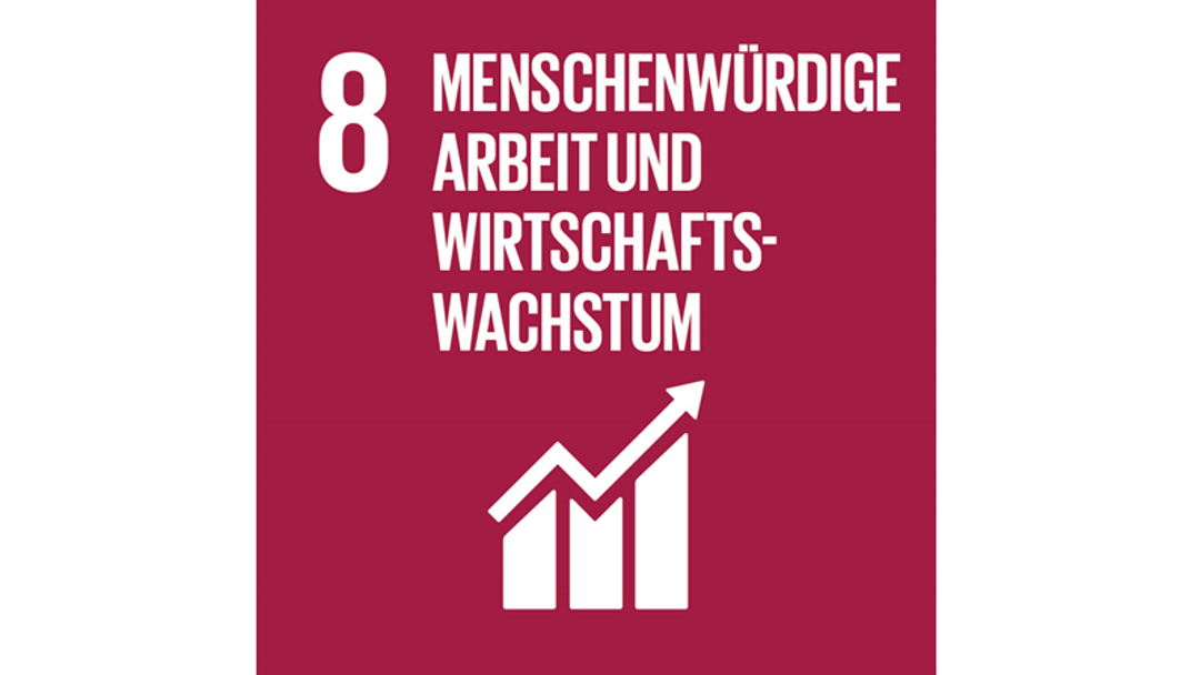 Das Logo des 8. nachhaltigen Ziels der Vereinten Nationen über menschenwürdige Arbeit und Wirtschaftswachstum