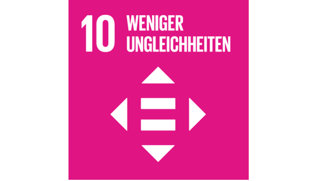 Das Logo des 10. nachhaltigen Ziels der Vereinten Nationen: Weniger Ungleichheiten