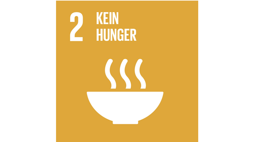 Das Logo des 2. nachhaltigen Ziels der Vereinten Nationen: Kein Hunger