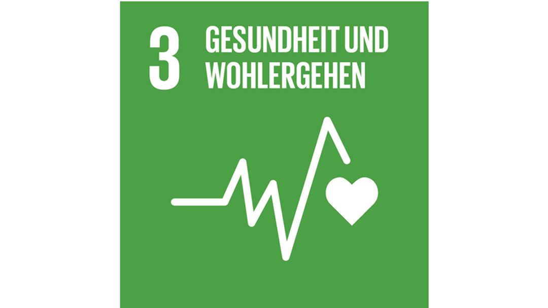 Das Logo des 3. nachhaltigen Ziels der Vereinten Nationen: Gesundheit und Wohlergehen