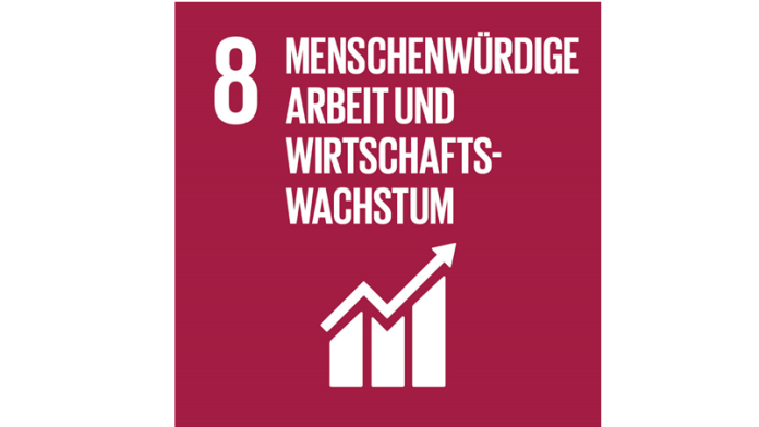 Das Logo des 8. nachhaltigen Ziels der Vereinten Nationen: Menschenwürdige Arbeit und Wirtschaftswachstum