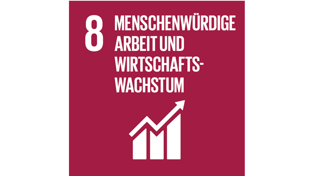 Das Logo des 8. nachhaltigen Ziels der Vereinten Nationen: Menschenwürdige Arbeit und Wirtschaftswachstum