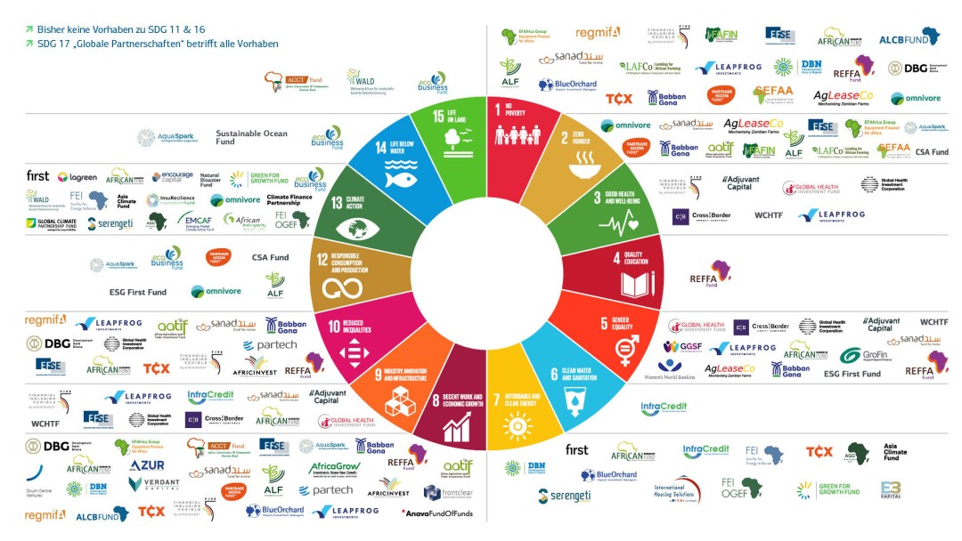 SDG-Rad mit ausgewählten Portfoliobeispielen