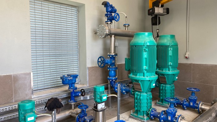 Interior view of a drinking water pumping station in Lushnje Albania